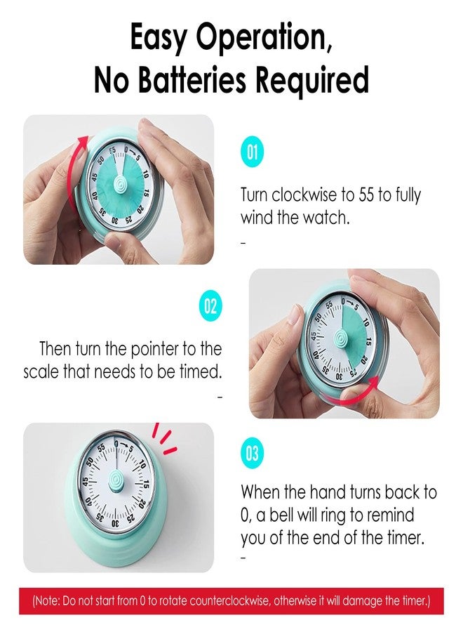 Teeloray Visual Timer, Teeloray 60-Minute Countdown Timer, Kitchen Timer with Magnetic Base, Mechanical Clockwork, Ringer Alert, Time Management Tool for Children and Adults, Study/Work/Cooking (Mint Green) - Image 4